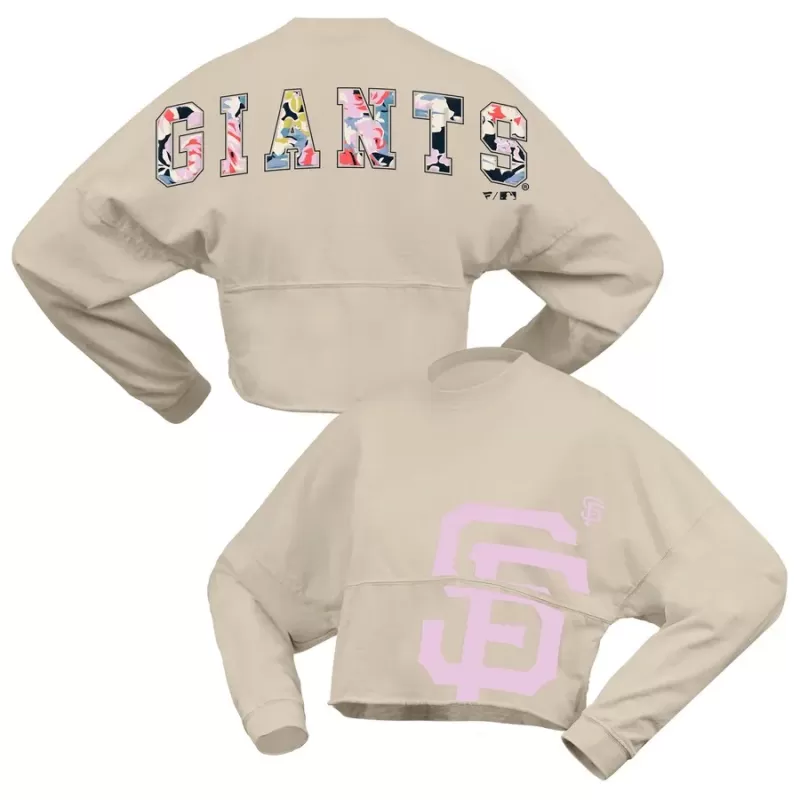 Women's San Francisco Giants Fanatics Cream Floral Preppy Cropped Long Sleeve T-Shirt