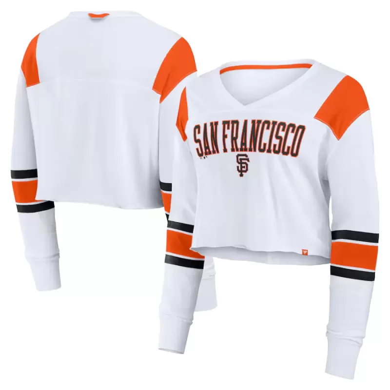 Women's San Francisco Giants Fanatics White Stretch Cropped Fashion Long Sleeve T-Shirt