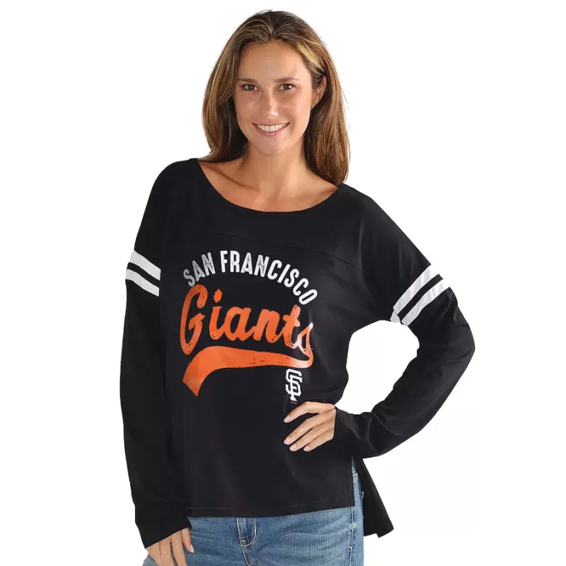 Women's San Francisco Giants G-III 4Her by Carl Banks Black Free Agent Distressed Long Sleeve Scoop Neck T-Shirt Women's San Francisco Giants G-III 4Her by Carl Banks Black Free Agent Distressed Long Sleeve Scoop Neck T-Shirt