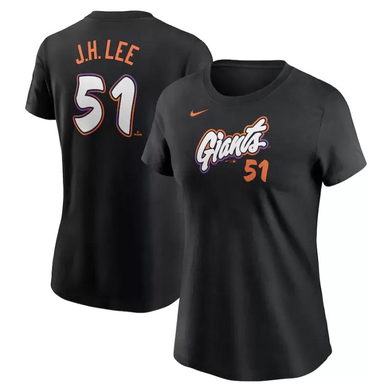 Women's San Francisco Giants Jung Hoo Lee Nike Anthracite 2025 City Connect Fuse Name & Number T-Shirt Women's San Francisco Giants Jung Hoo Lee Nike Anthracite 2025 City Connect Fuse Name & Number T-Shirt
