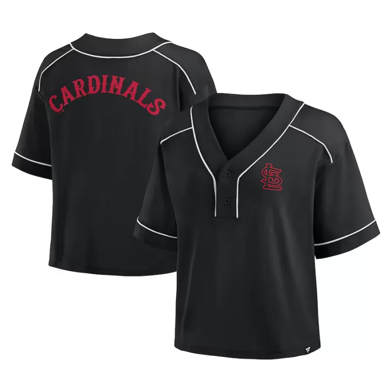 Women's St. Louis Cardinals Fanatics Black Oversized Champ Game Cropped V-Neck T-Shirt