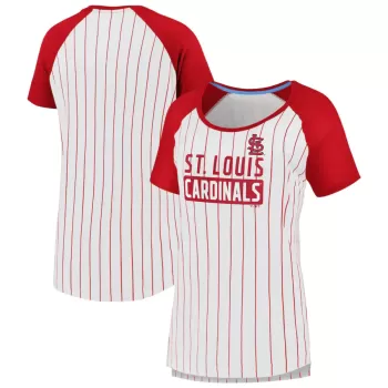 Women's St. Louis Cardinals Fanatics White Cooperstown Collection Iconic Pinstripe Raglan Scoop Neck T-Shirt