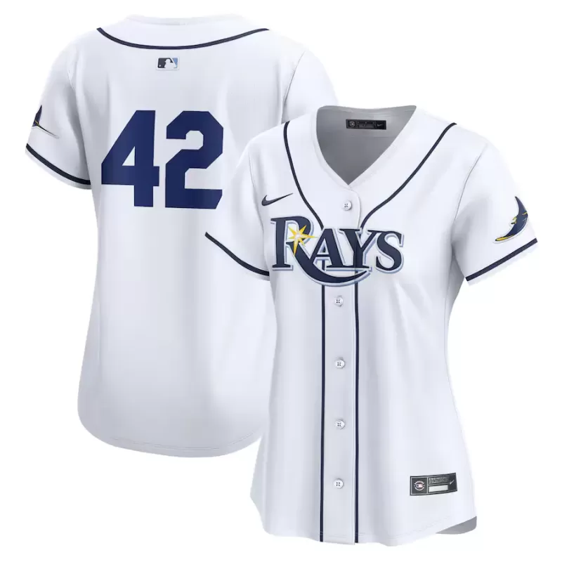 Women's Tampa Bay Rays Nike White 2024 Jackie Robinson Day Home Limited Jersey Women's Tampa Bay Rays Nike White 2024 Jackie Robinson Day Home Limited Jersey