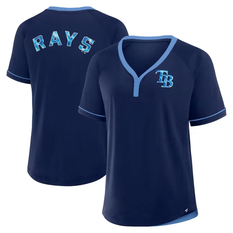 Women's Tampa Bay Rays Fanatics Navy League Diva Star Raglan V-Neck T-Shirt