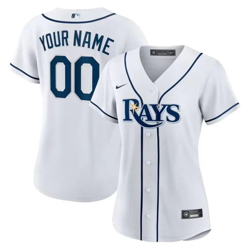 Women's Tampa Bay Rays Nike White Home Replica Custom Jersey Women's Tampa Bay Rays Nike White Home Replica Custom Jersey