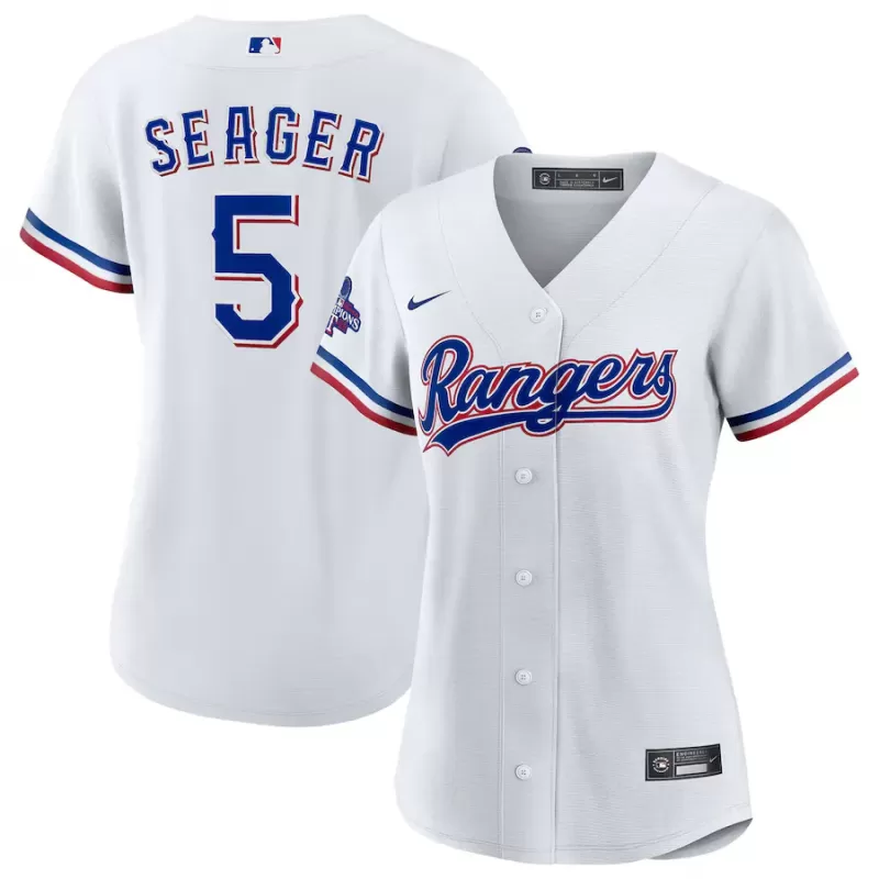 Women's Texas Rangers Corey Seager Nike White Home 2023 World Series Champions Replica Player Jersey Women's Texas Rangers Corey Seager Nike White Home 2023 World Series Champions Replica Player Jersey