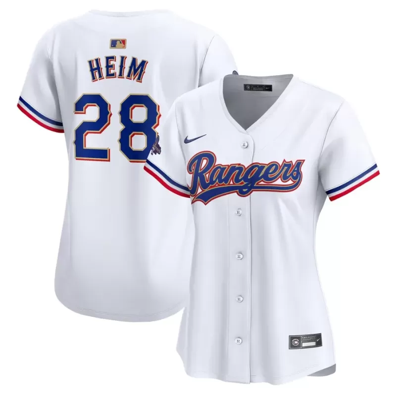 Women's Texas Rangers Jonah Heim Nike White 2024 Gold Collection Limited Player Jersey Women's Texas Rangers Jonah Heim Nike White 2024 Gold Collection Limited Player Jersey