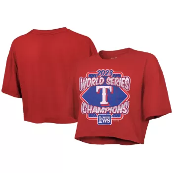 Women's Texas Rangers Majestic Threads Red 2023 World Series Champions Best Face Forward Boxy Cropped Tri-Blend T-Shirt Women's Texas Rangers Majestic Threads Red 2023 World Series Champions Best Face Forward Boxy Cropped Tri-Blend T-Shirt