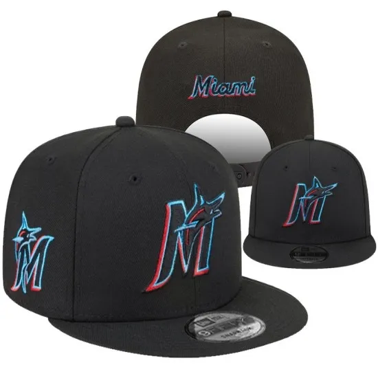Miami Marlins Black 'Miami' Script Snapback Hat by New Era