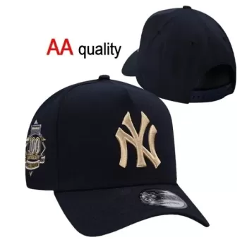 New York Yankees 100th Anniversary Stitched Logo Snapback Hat - Navy/Gold